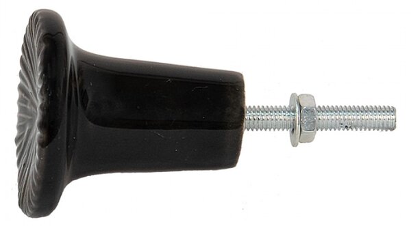 Černá kulatá keramická úchytka s rýhovaným zdobením Anko – 4x3 cm