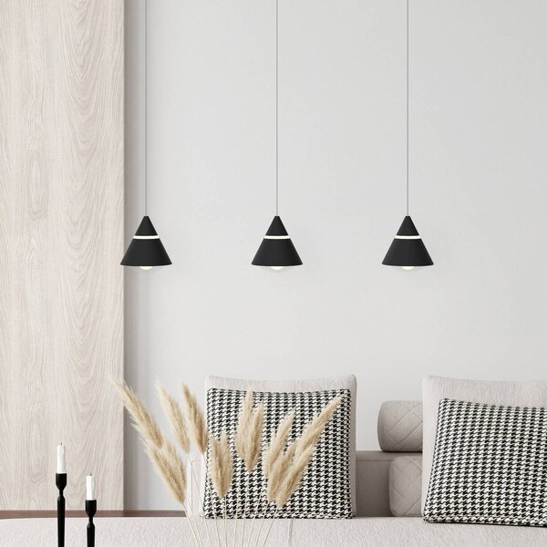 Trio Lighting Závěsné LED světlo Romeo, délka 55 cm, černé, kovové, 3ramenné., Černá, Obývací pokoj / jídelna, kov, Moderní