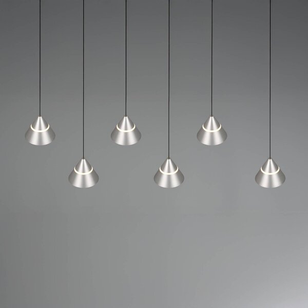 Trio Lighting Závěsné světlo LED Romeo, délka 75 cm, niklovaný kov, 6 ramen., Hliník / šedá / zinek, Obývací pokoj / jídelna, kov, Moderní