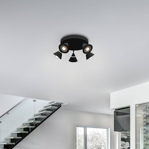 Trio Lighting LED stropní bodové světlo Romeo, Ø 30 cm, černý, kov, 5lámový., Černá, Obývací pokoj / jídelna, kov, Moderní