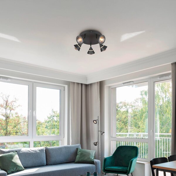 Trio Lighting LED stropní bodové světlo Romeo, Ø 30 cm, černý, kov, 5lámový., Černá, Obývací pokoj / jídelna, kov, Moderní