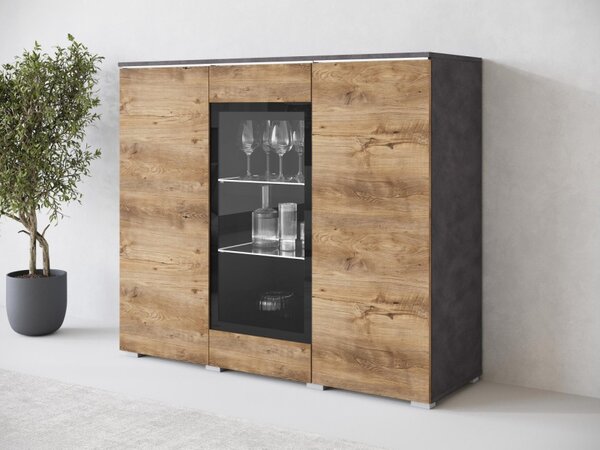Vitrína Sawoti 120, Barva: matera / breslau kaštan, Osvětlení: osvětlení LED - bílé 5903211514043
