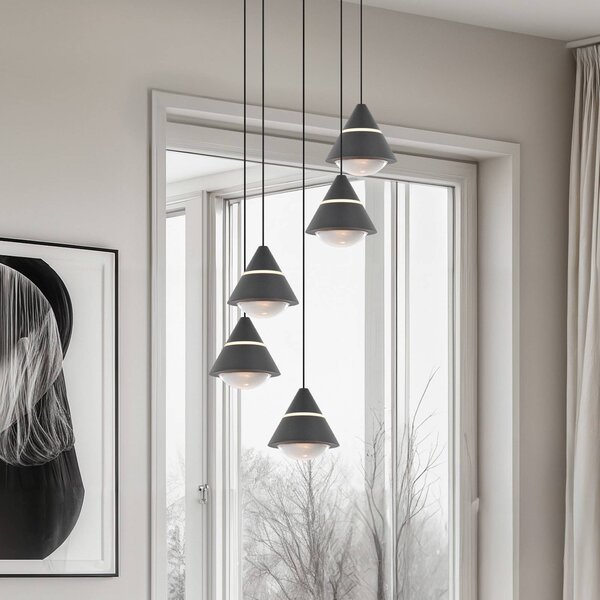Trio Lighting Závěsné světlo LED Romeo, Ø 28 cm, černá, kov, 5 ramen, Černá, Obývací pokoj / jídelna, kov, Moderní
