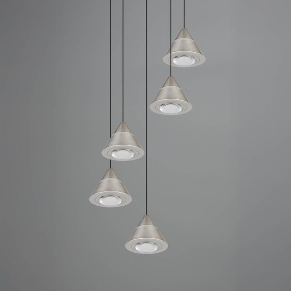 Trio Lighting Závěsné světlo LED Romeo, Ø 28 cm, niklová barva, kov, 5 svítidel., Hliník / šedá / zinek, Obývací pokoj / jídelna, kov, Moderní