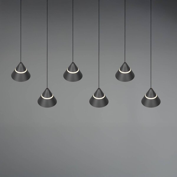 Trio Lighting Závěsné světlo LED Romeo, délka 75 cm, černá, kov, 6 ramen., Černá, Obývací pokoj / jídelna, kov, Moderní