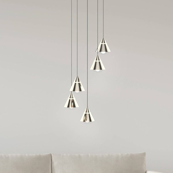 Trio Lighting Závěsné světlo LED Romeo, Ø 28 cm, niklová barva, kov, 5 svítidel., Hliník / šedá / zinek, Obývací pokoj / jídelna, kov, Moderní