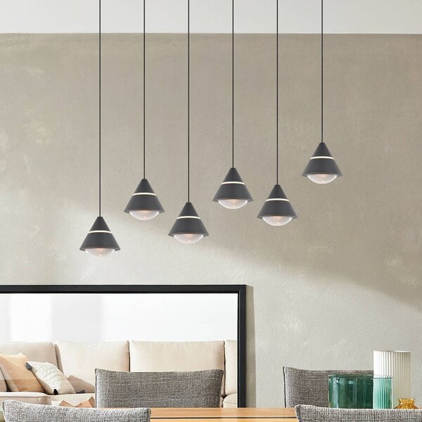 Trio Lighting Závěsné světlo LED Romeo, délka 75 cm, černá, kov, 6 ramen., Černá, Obývací pokoj / jídelna, kov, Moderní