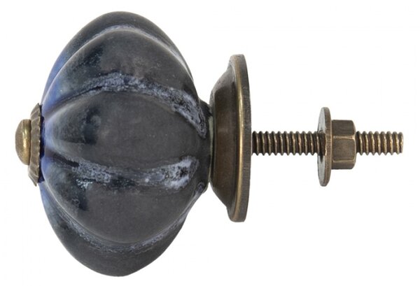 Černo-modrá keramická úchytka květina s mramorováním – 4 cm