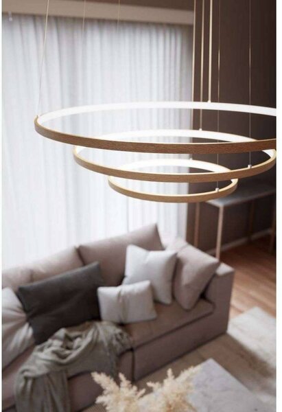 By Rydéns Závěsné světlo Rydens LED Trione, přírodní, Ø 80 cm, dřevo, Světlé dřevo, Obývací pokoj / jídelna, Dřevo, Moderní