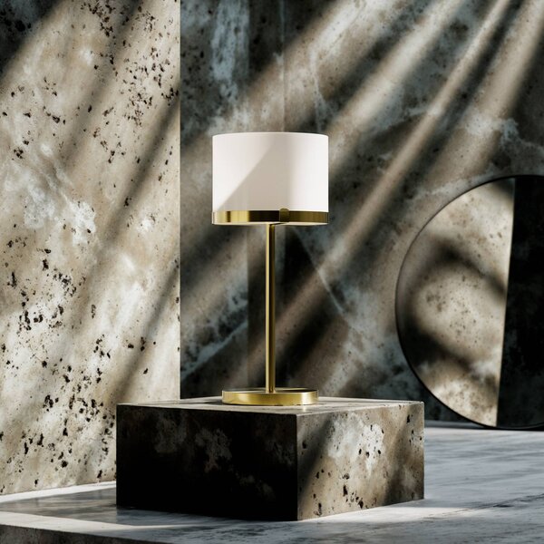 By Rydéns Stolní lampa Marcel od Rydens, mosaz/bílá, výška 55 cm, stmívatelný, Mosaz / zlato, Obývací pokoj / jídelna, kov, Design