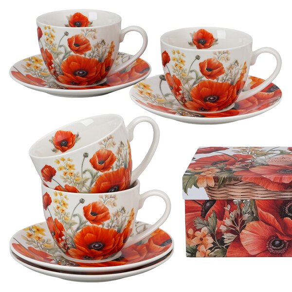 Porcelánový šálek s podšálkem Poppies 270 ml sada 2ks