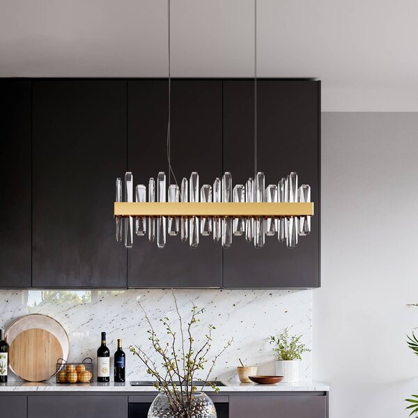 By Rydéns Rydens LED závěsné světlo Triumph Bar, 80 cm, mosaz, čiré, Čirá / transparetní, Obývací pokoj / jídelna, Sklo, Moderní