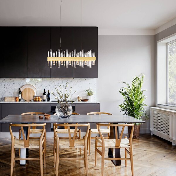 By Rydéns Rydens LED závěsné světlo Triumph Bar, 80 cm, mosaz, čiré, Čirá / transparetní, Obývací pokoj / jídelna, Sklo, Moderní
