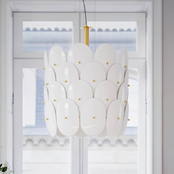 By Rydéns Závěsné světlo Rydens Omlott, mosaz/bílá, Ø 50 cm, stmívatelný, Bílá / opál, Obývací pokoj / jídelna, Sklo, Design