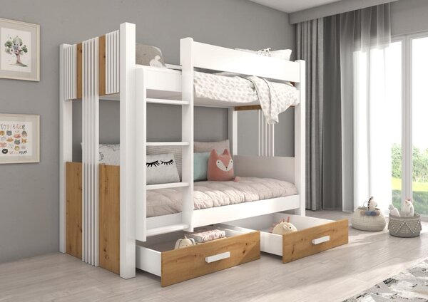 Patrová postel Arta - 80x180 cm : Bílá/dub Artisan Bílá/dub Artisan 80x180 cm