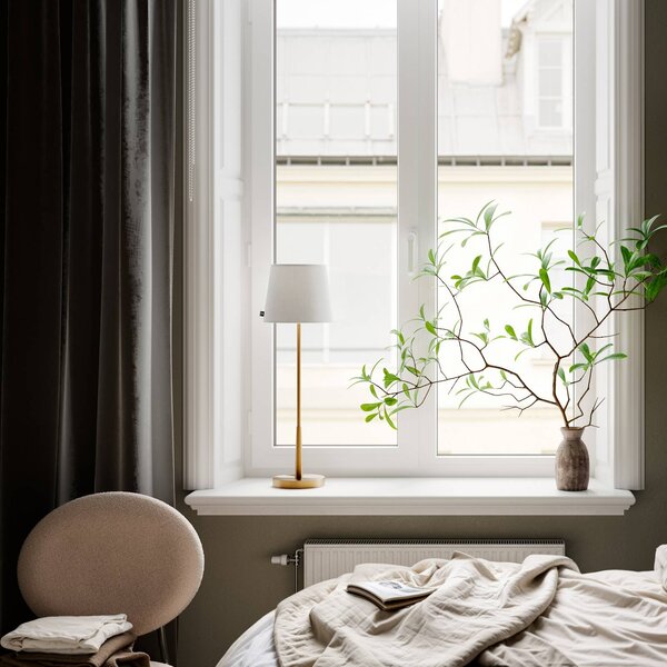By Rydéns Stolní lampa Rydens Lumi, 69 cm, zlatá/bílá, textil, Mosaz / zlato, Obývací pokoj / jídelna, kov