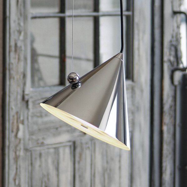 Tom Dixon LED závěsné světlo Pose, stříbrné, Ø 25 cm, ocel, stmívatelné, stmívatelný, Chrom / stříbro, Obývací pokoj / jídelna, kov, Design
