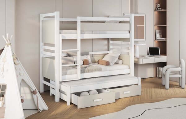 Patrová postel pro tři 80x180 UNA 2 - bílá / kašmír, levé provedení