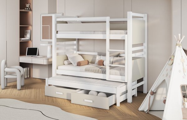 Patrová postel pro tři 80x180 UNA 2 - bílá / kašmír, pravé provedení