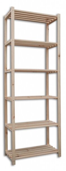 Regál dřevěný laťkový 30 x 75 x 210 cm, 6 polic - přírodní