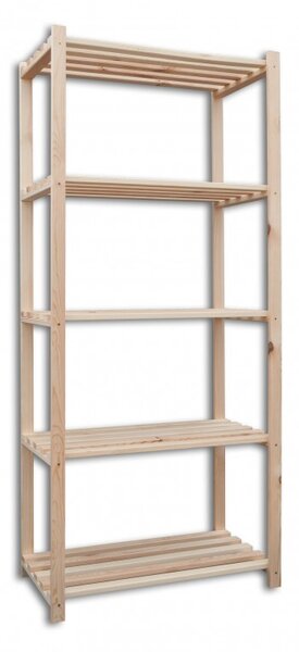 Regál dřevěný laťkový 40 x 75 x 170 cm, 5 polic - přírodní