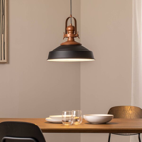 Opviq Závěsné světlo Craft, černé, kov, Ø 41 cm, E27, stmívatelný, Černá, Kuchyň, kov, Industriální design