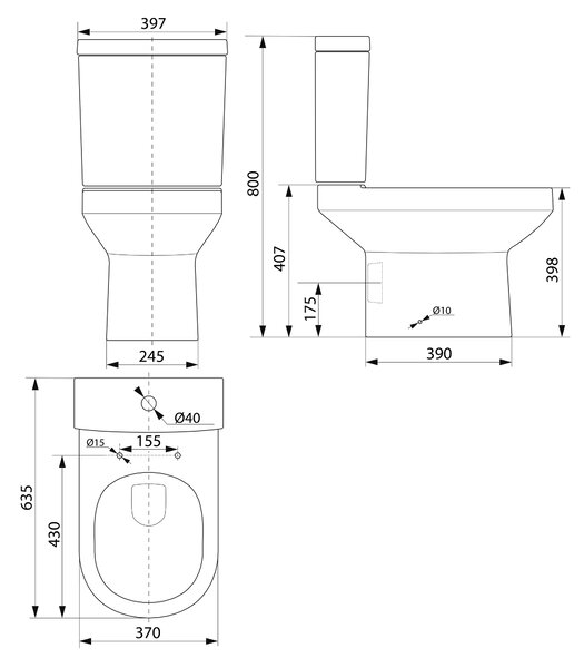 Aqualine Aqualine, VERMET WC kombi mísa, spodní/zadní odpad, bílá, VR038
