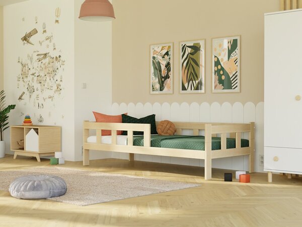 Dětská jednolůžková postel FENCE 4v1 se zábranou - Nelakovaná, 80x160 cm, S jednou zábranou