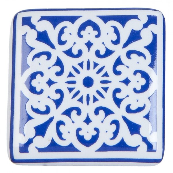 Keramická úchytka s modro-bílými ornamenty