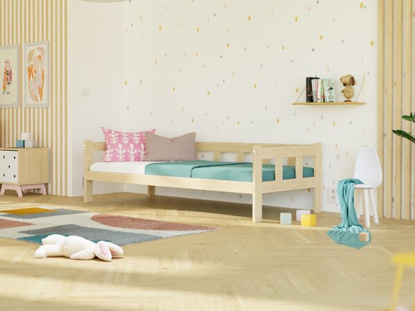 Dětská jednolůžková postel FENCE 4v1 se zábranou - Nelakovaná, 90x180 cm, S otevřeným vstupem