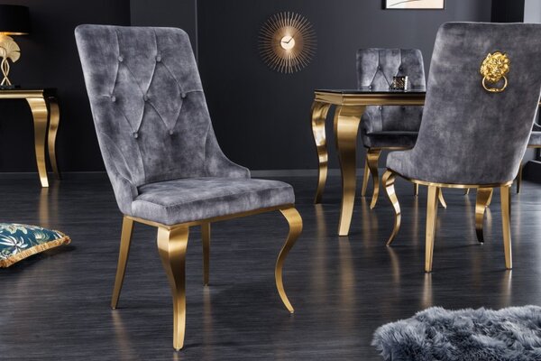 2SET židle MODERN BAROCCO GOLD S RUKOJETÍ šedá samet Nábytek | Jídelní prostory | Jídelní židle | Klasické