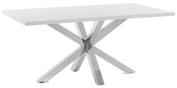 Bílý jídelní stůl Kave Home Argo 180 x 100 cm s nerezovou podnoží