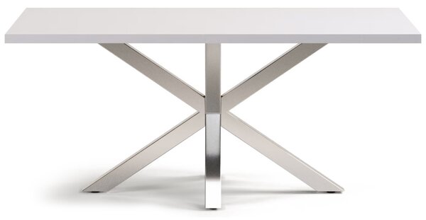 Bílý jídelní stůl Kave Home Argo 180 x 100 cm s nerezovou podnoží