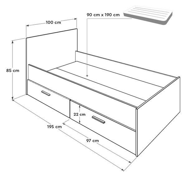Jednolůžková postel 90 cm Vobima 2 (dub sonoma + bílá) (s roštem) (s úlož. prostorem)
