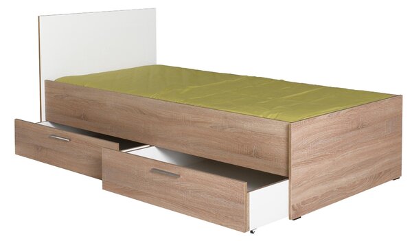 Jednolůžková postel 90 cm Vobima 2 (dub sonoma + bílá) (s roštem) (s úlož. prostorem)