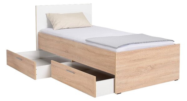 Jednolůžková postel 90 cm Vobima 2 (dub sonoma + bílá) (s roštem) (s úlož. prostorem)