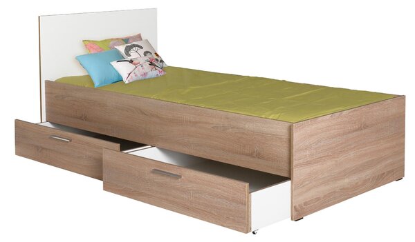 Jednolůžková postel 90 cm Vobima 2 (dub sonoma + bílá) (s roštem) (s úlož. prostorem)