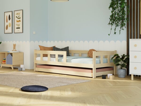 Dětská jednolůžková postel FENCE 4v1 se zábranou a přistýlkou - Nelakovaná, 80x180 cm, S jednou zábranou