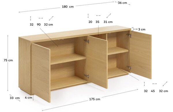 Dubová komoda Kave Home Abilen 180 x 36 cm