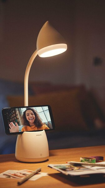 Philips Hat stolní LED lampa USB 1x4,5W 80lm 3000/4000/5700K IP20, krokové stmívání, bílá