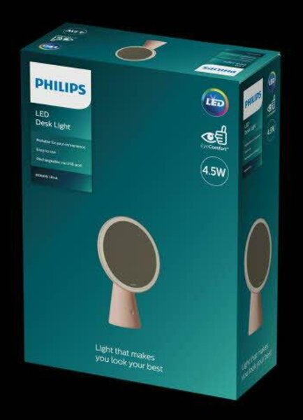 Philips Mirror stolní svítidlo se zrcadlem 1x4.5W 60lm 3000/4000/5000K USB, růžové