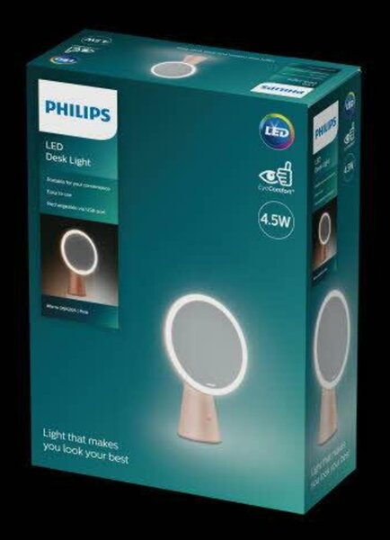 Philips Mirror stolní svítidlo se zrcadlem 1x4.5W 60lm 3000/4000/5000K USB, růžové