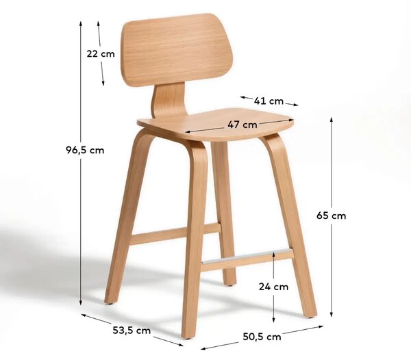 Kave Home Dubová barová židle Gena 65 cm