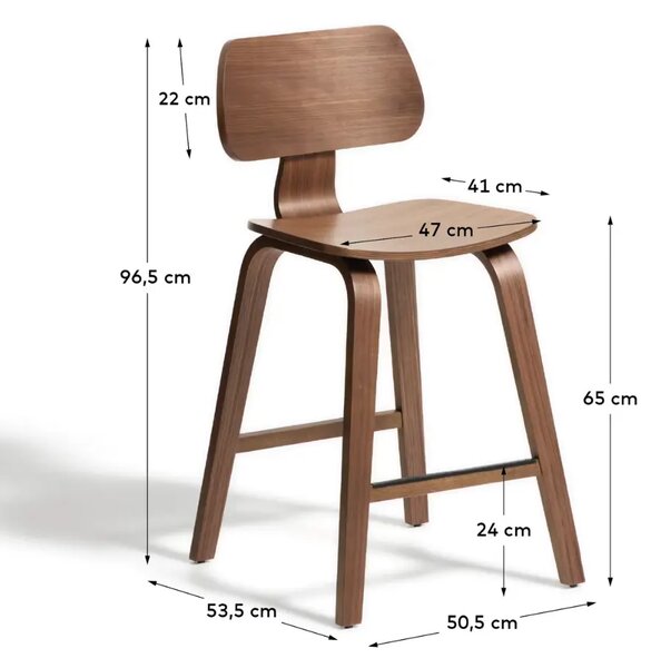 Kave Home Ořechová barová židle Gena 65 cm