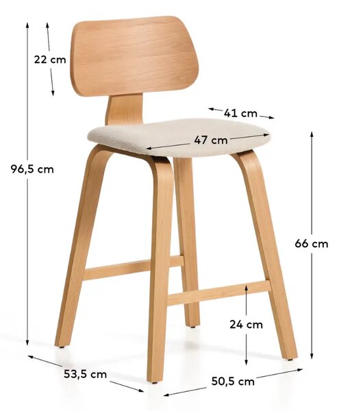 Kave Home Čalouněná dubová barová židle Gena 66 cm