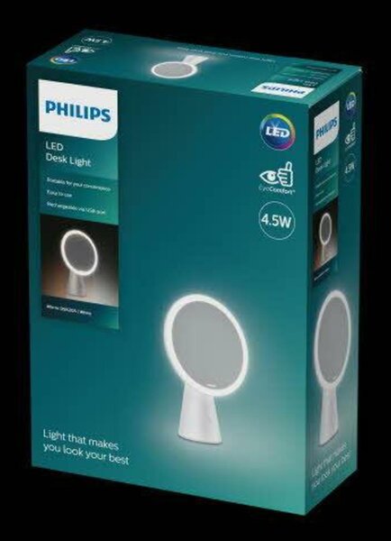 Philips Mirror stolní svítidlo se zrcadlem 1x4,5W 80lm 3000/4000/5000K USB, bílé