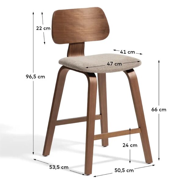 Kave Home Čalouněná ořechová barová židle Gena 66 cm
