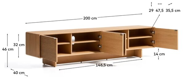 Kave Home Dubový TV stolek Norlen 200 x 40 cm