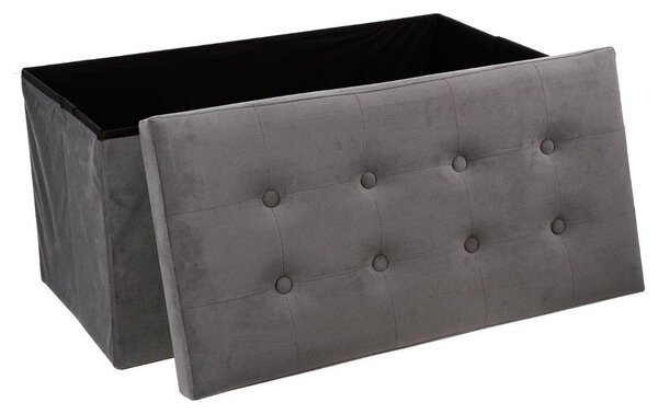 Velký pouf s odkládací přihrádkou v šedé barvě, pouf na chodbu, pouf na pokoj, skládací pouf, sedadlo, pouf
