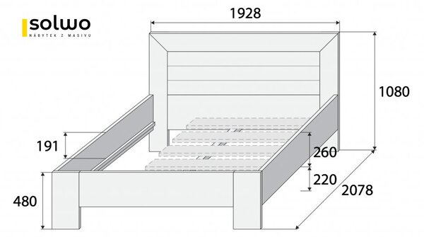 Masivní postel PARIS - Solwo Design Materiál: Buk cink, Barevne provedení: Olejování přírodní 101/201, Specifikace: 140x200